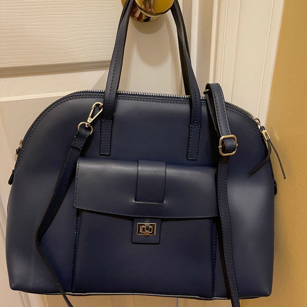 Claudia Firenze Made in Italy Blue Leather Satchel Silver Hardware